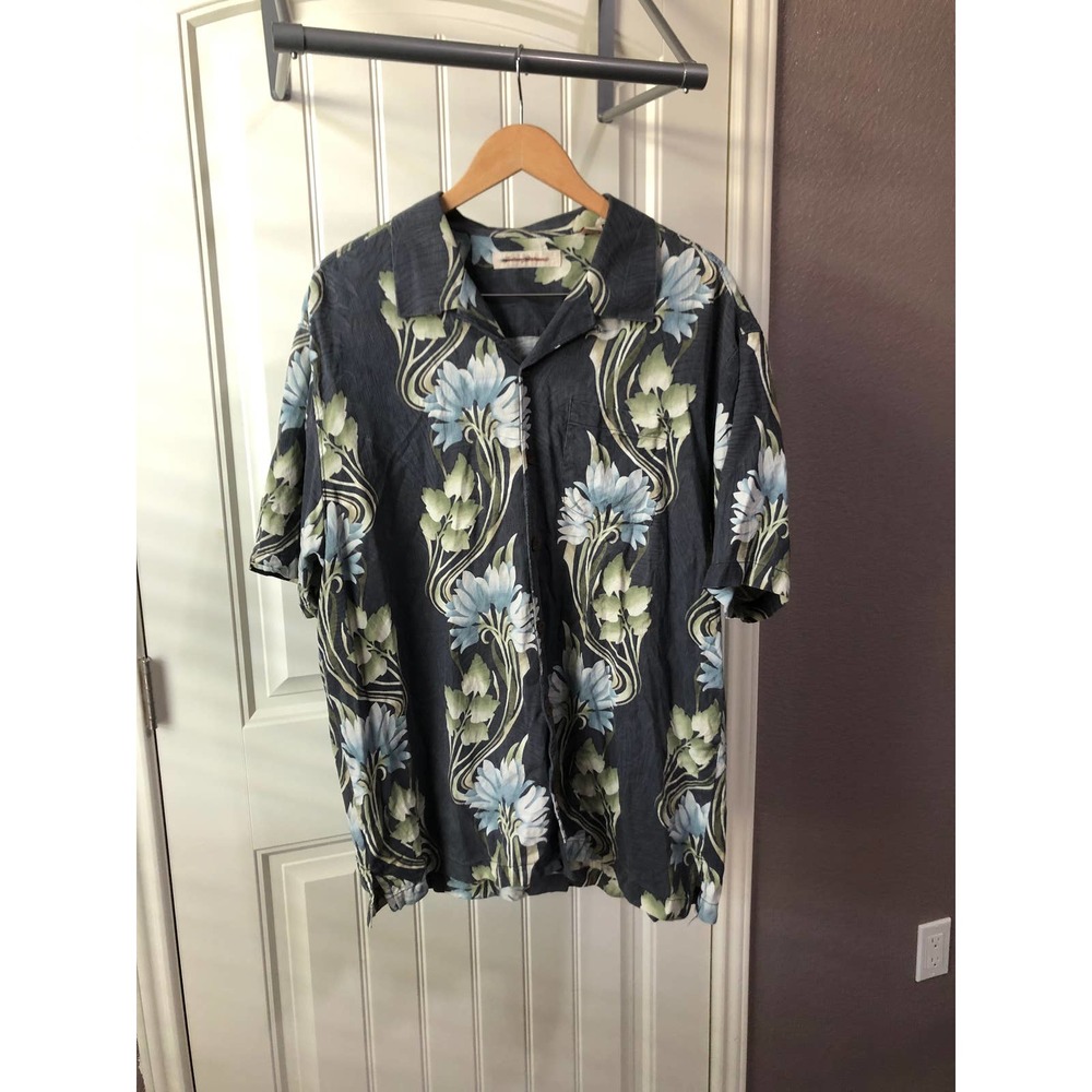 NEW Tommy Bahama Hawaiian Shirt Relax Beach Pool Party Button Down Blue Grey XL